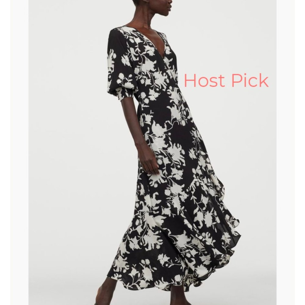 Johanna Ortiz x H&M Dress S Black and White Floral Print Puff Sleeves RARE!